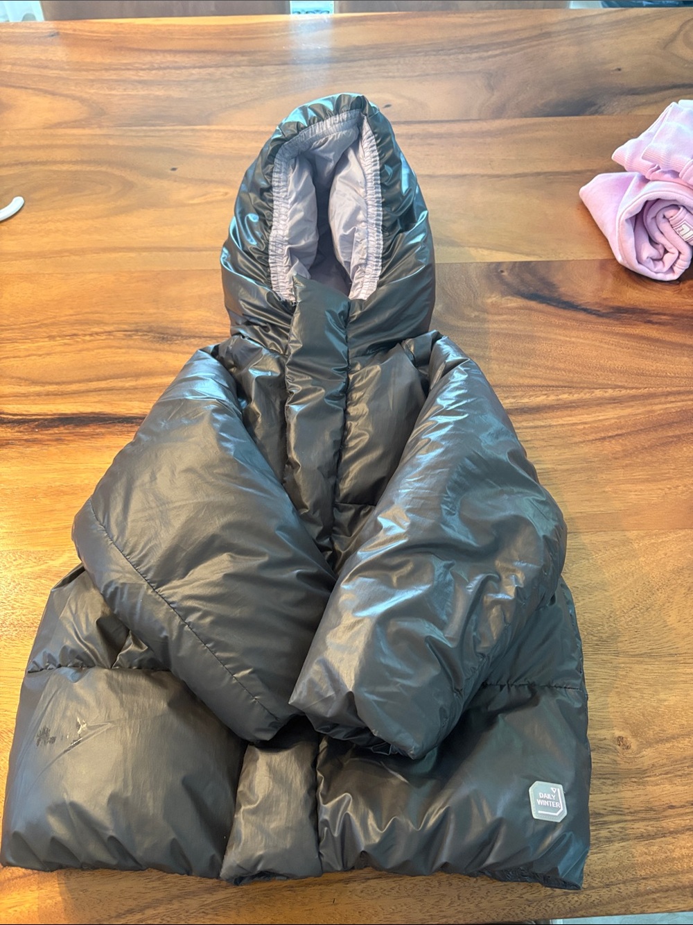 Zara Kids Shiny Dark Gray Hooded Puffer Jacket
